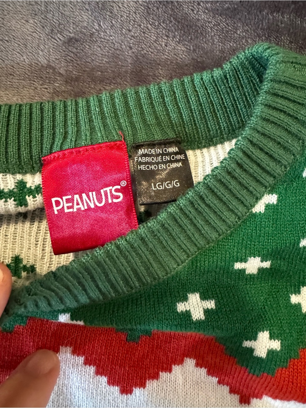 Peanuts Green, White & Red Crewneck Sweater with Snoopy & Woodstock - Picture 3 of 3